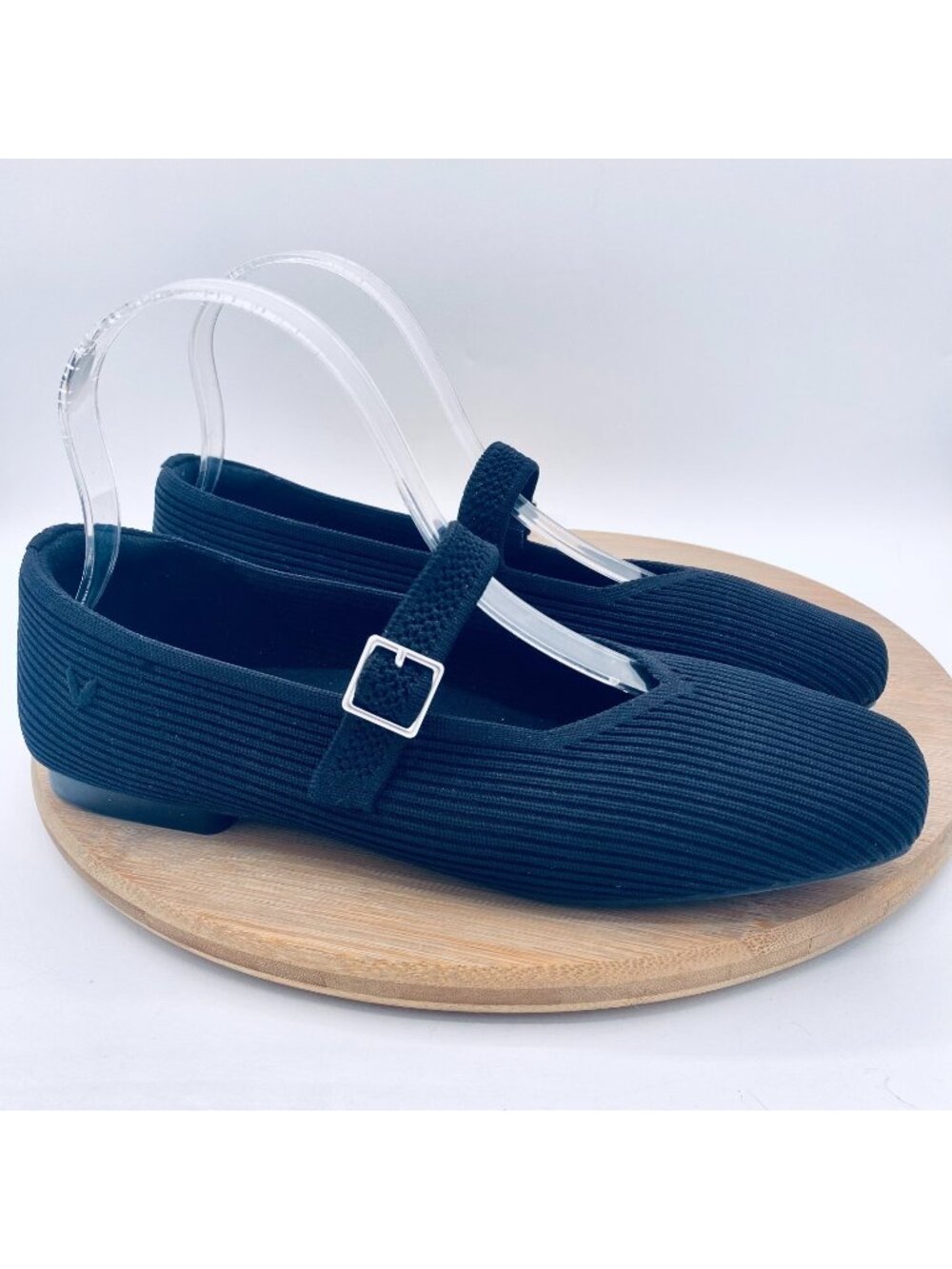 Vivaia Mary Jane Shoes Womens 7.5 Black Knit Square Toe Ballet Flats Minimalist